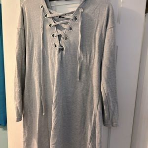 Heather Gray Lace-Up Hoodie